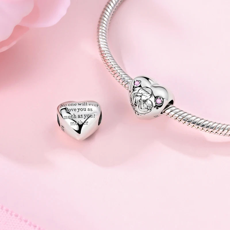 New Love Heart Shaped 925 Sterling Silver Charms – Family & Friendship Charm Beads Fit Original Bracelets for Women