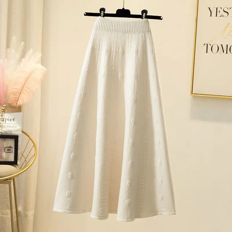 High Waist Knitted Midi Skirt – Women’s Sweater Matching Large Flounce A-Line Umbrella Skirt | Spring, Autumn & Winter