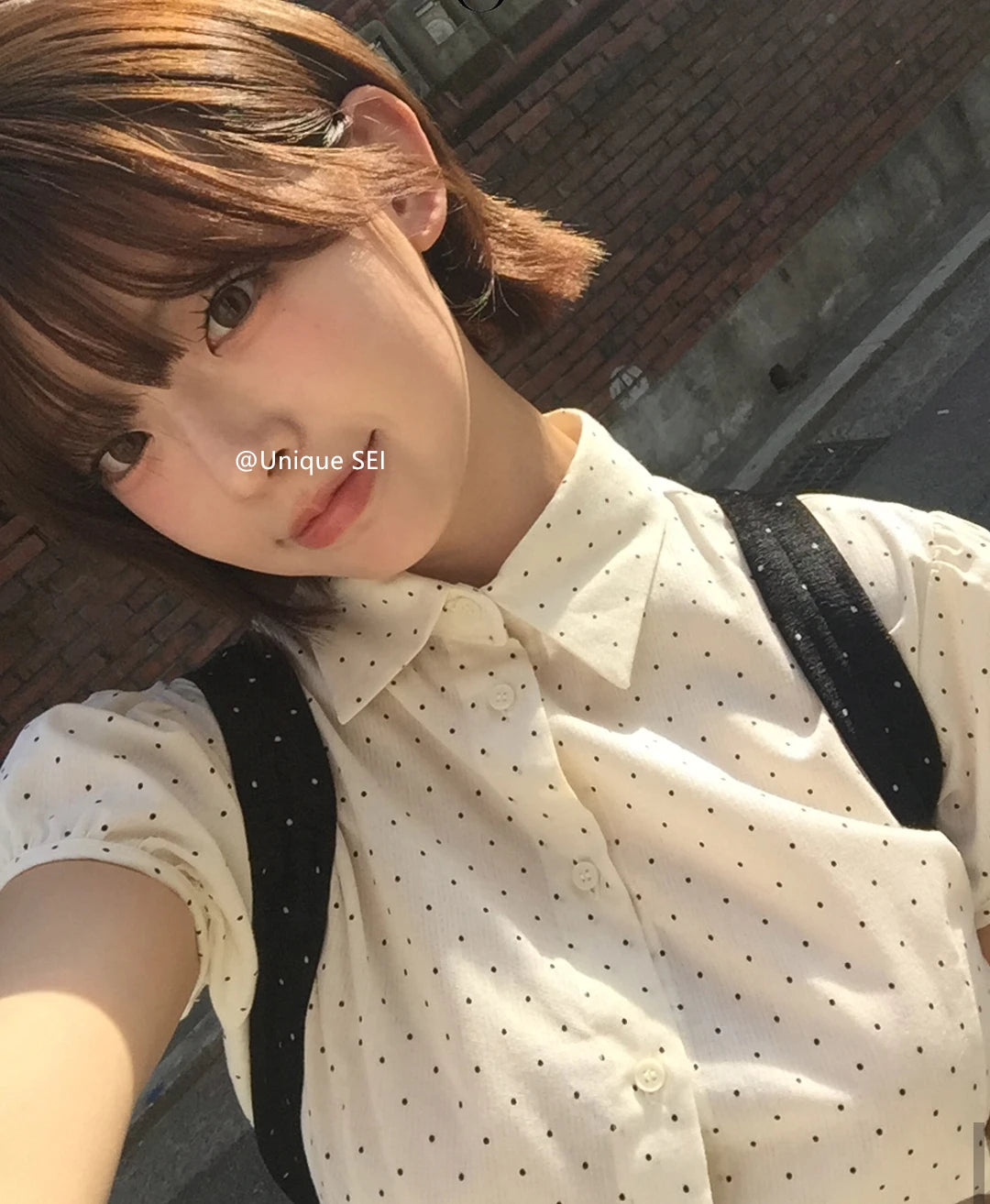 Sweet Korean Style Polka Dot Short Sleeve Blouse | Women’s Slim Fit Summer Top with Bubble Sleeves