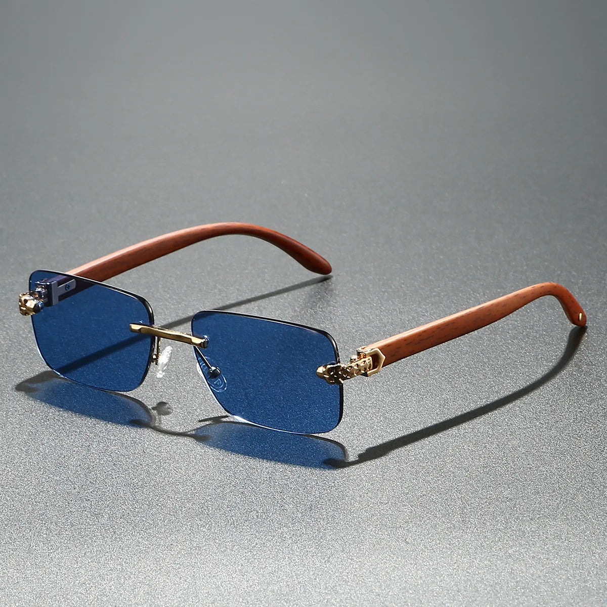 Europe Fashion Rectangular Sunglasses – Men Women Unisex Luxury Rimless Frameless Sun Glasses | Cheetah Style Wooden Texture
