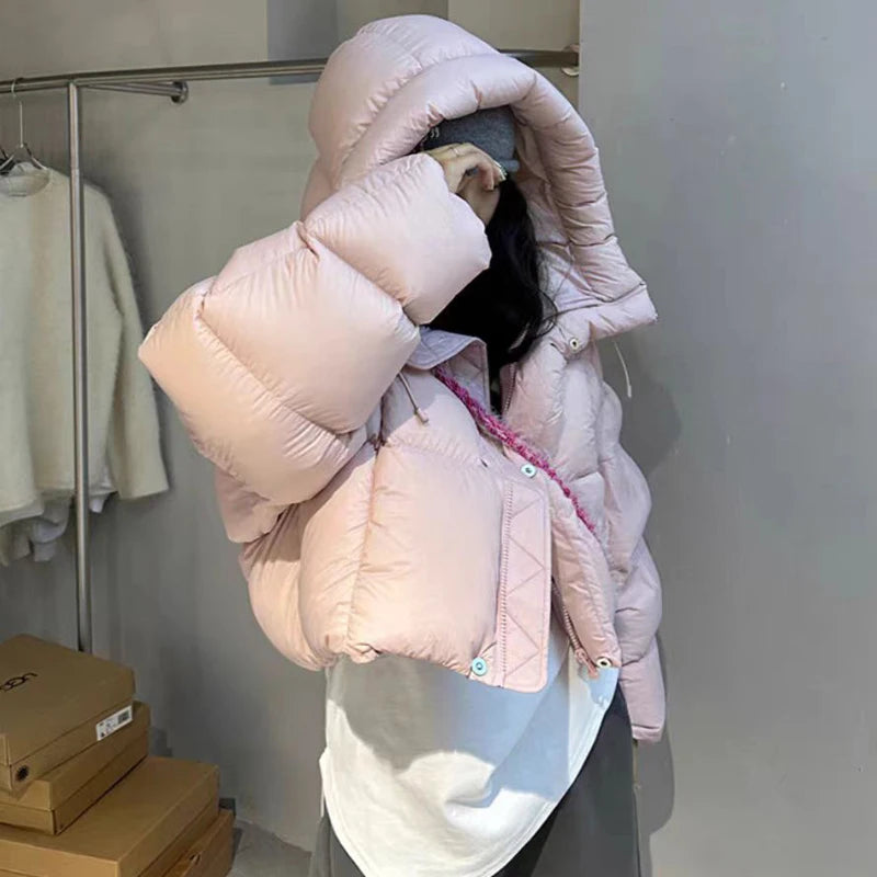 Trendy American Style Women’s Cotton Jacket Coat with Hood – Winter Small Size Bread Style Outerwear
