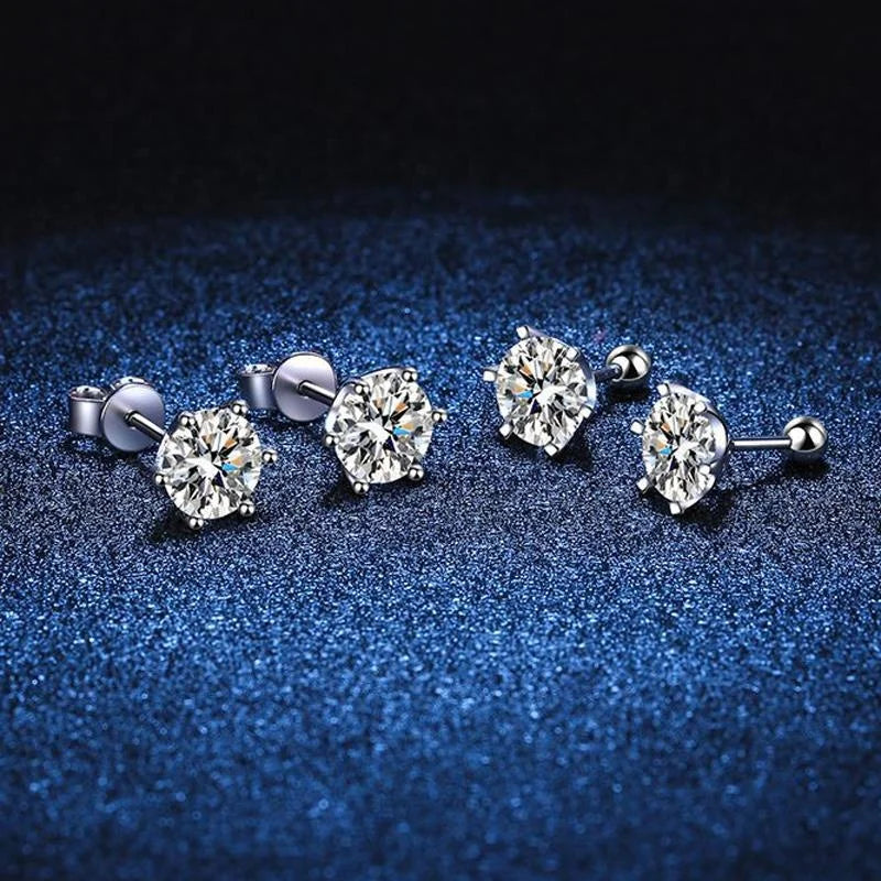 BIJOX STORY 925 Sterling Silver Moissanite Screw Stud Earrings – D Color Diamond Wedding Jewelry