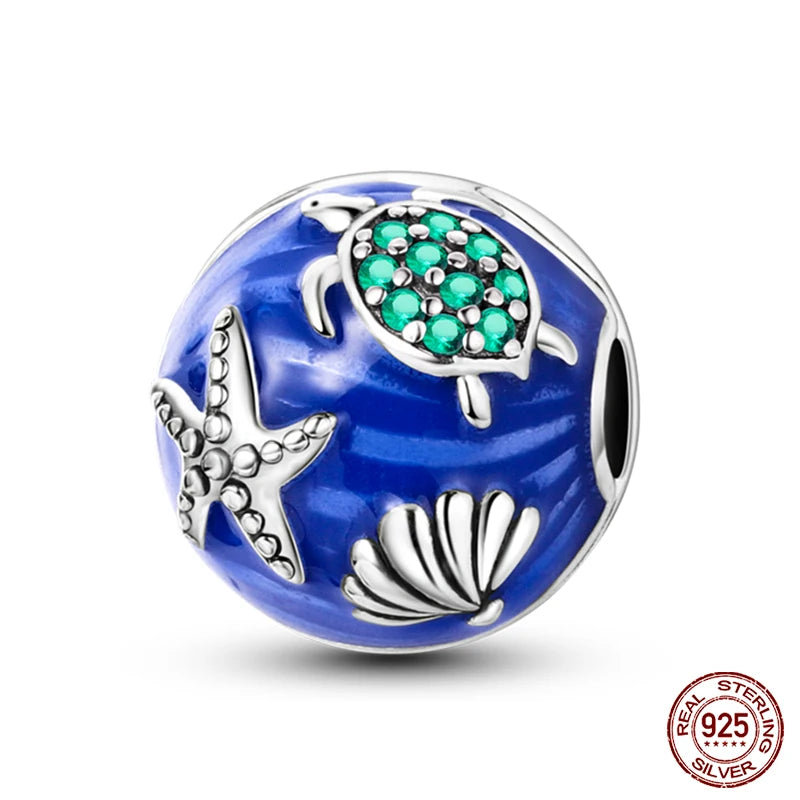 Blue Ocean Series 925 Sterling Silver Turtle Crab Mermaid Charms for 3mm Bracelet
