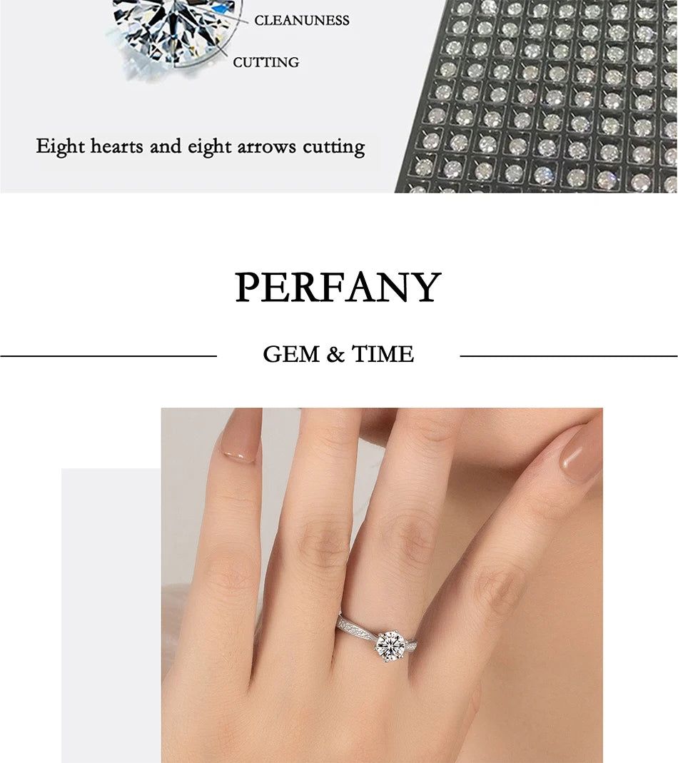 PERFANY 0.5–3CT Moissanite Ring S925 Silver | Women’s Sparkling Engagement & Wedding Jewelry