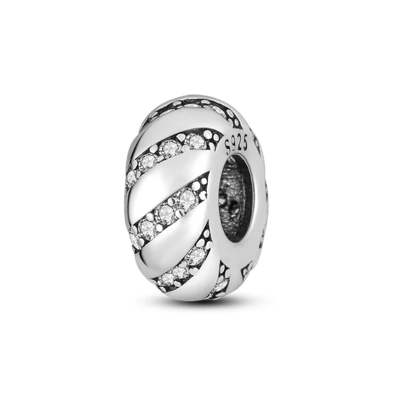 925 Sterling Silver Round Colored Zircon Spacer Beads – Fits Pandora Original Bracelets DIY Exquisite Party Jewelry