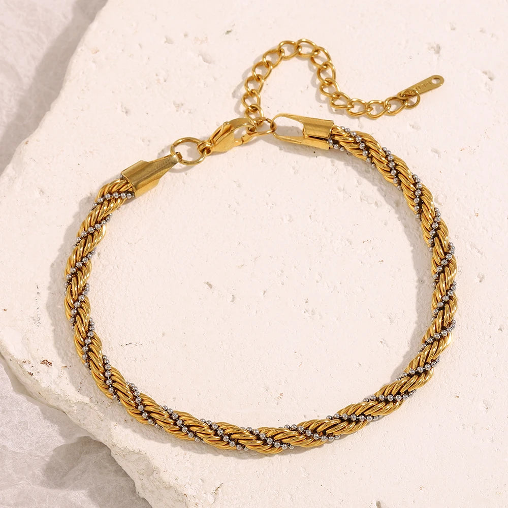 E.B.belle Mixed Color Twisted Clip Bead Bracelet | PVD Plated Stainless Steel Women’s Anklet Chain Jewelry Accessory