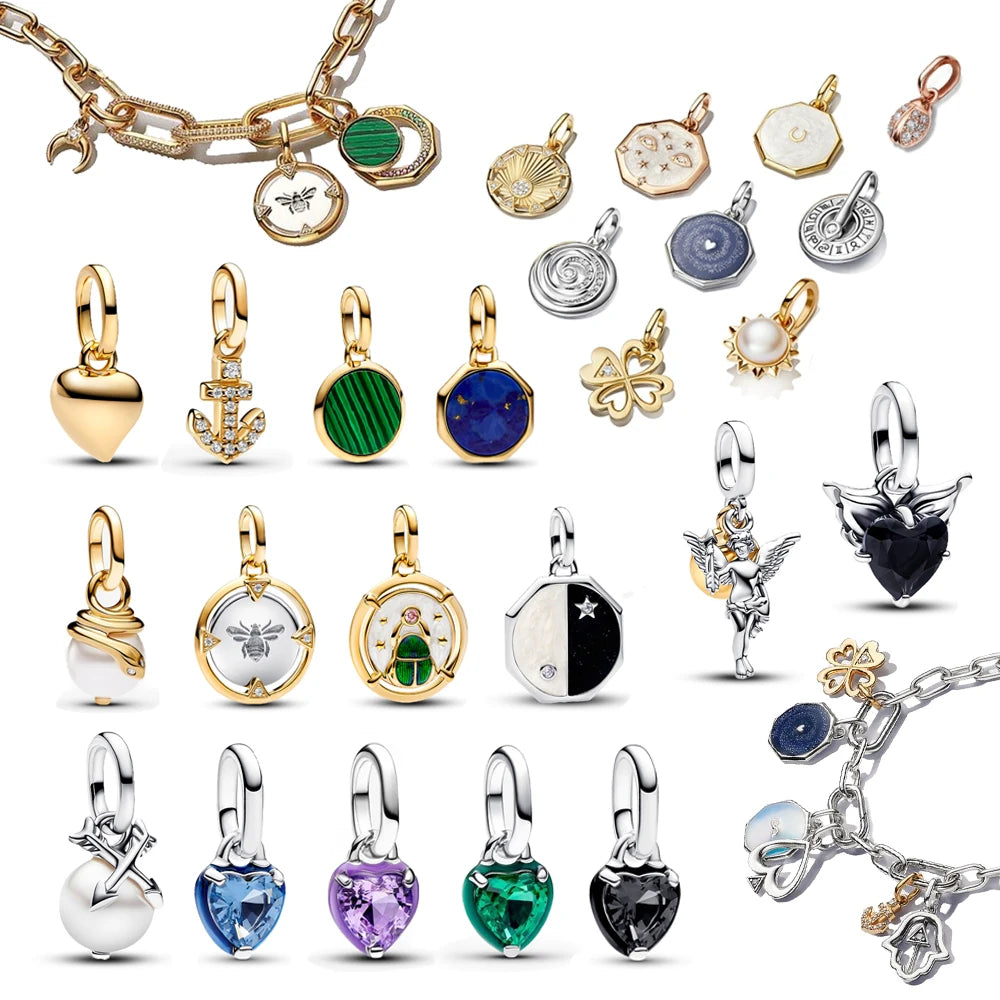 2024 New 925 Sterling Silver ME Series Infinity & Wing Medallion Charm | Pearlescent Mini Dangle for Bracelet