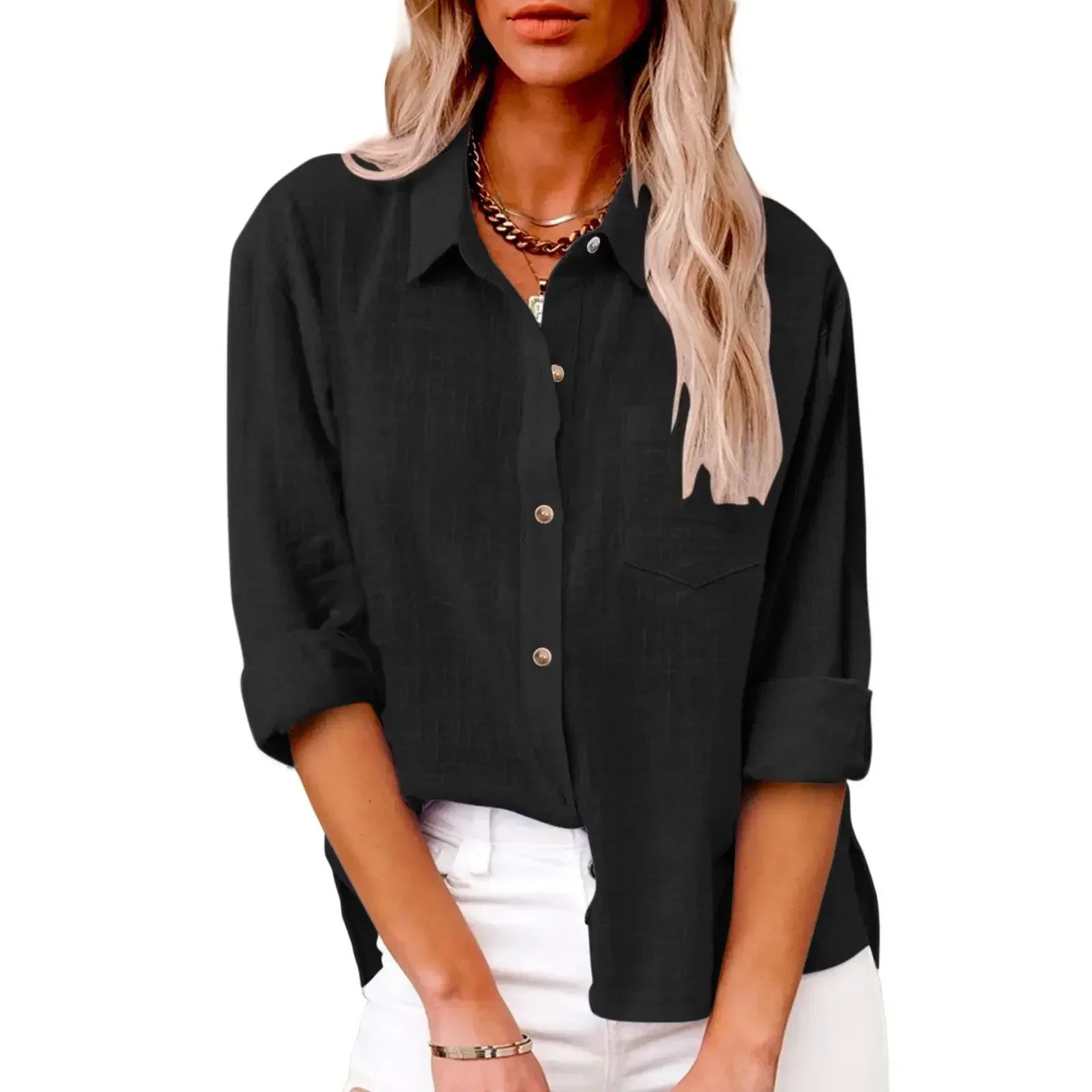 Cotton Linen Long Sleeve Women’s Shirt – Solid Elegant Casual T-Shirt 👚🌿