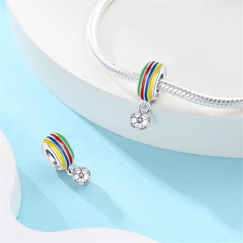 925 Sterling Silver Soccer Trophy Jersey Charm Beads – Fits 3mm Bracelets DIY Jewelry