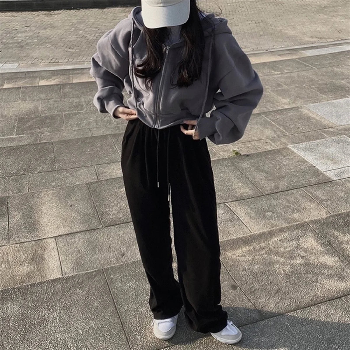 Women's Oversized Zip Up Hoodie | Retro Solid Color Sweatshirt | Autumn Harajuku Loose Short Jacket