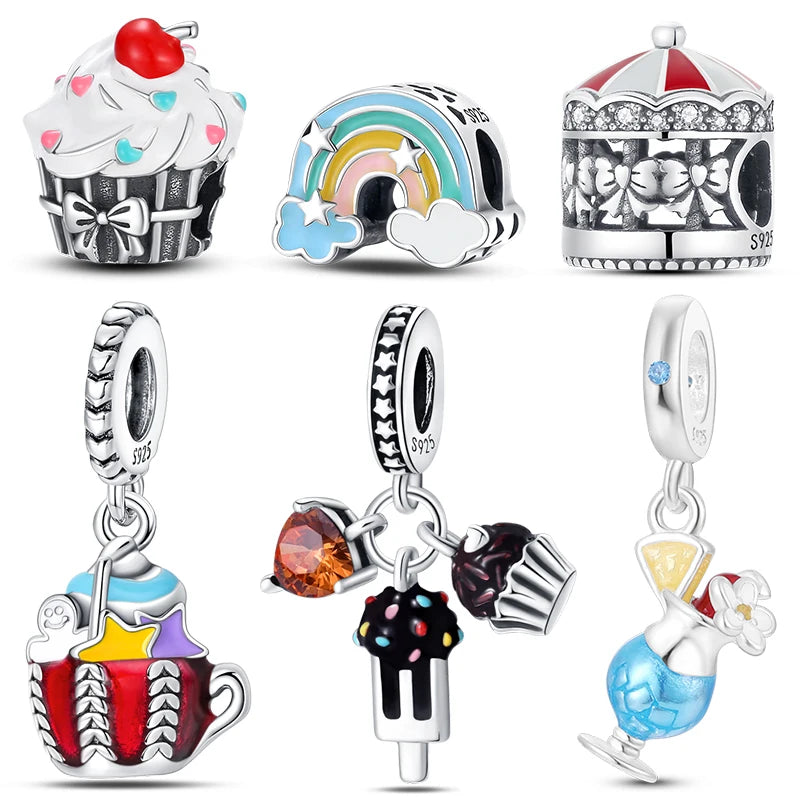 925 Sterling Silver Chocolate & Coffee Charm Beads | Fits Original Pandora Bracelet | DIY Jewelry Souvenir Gift