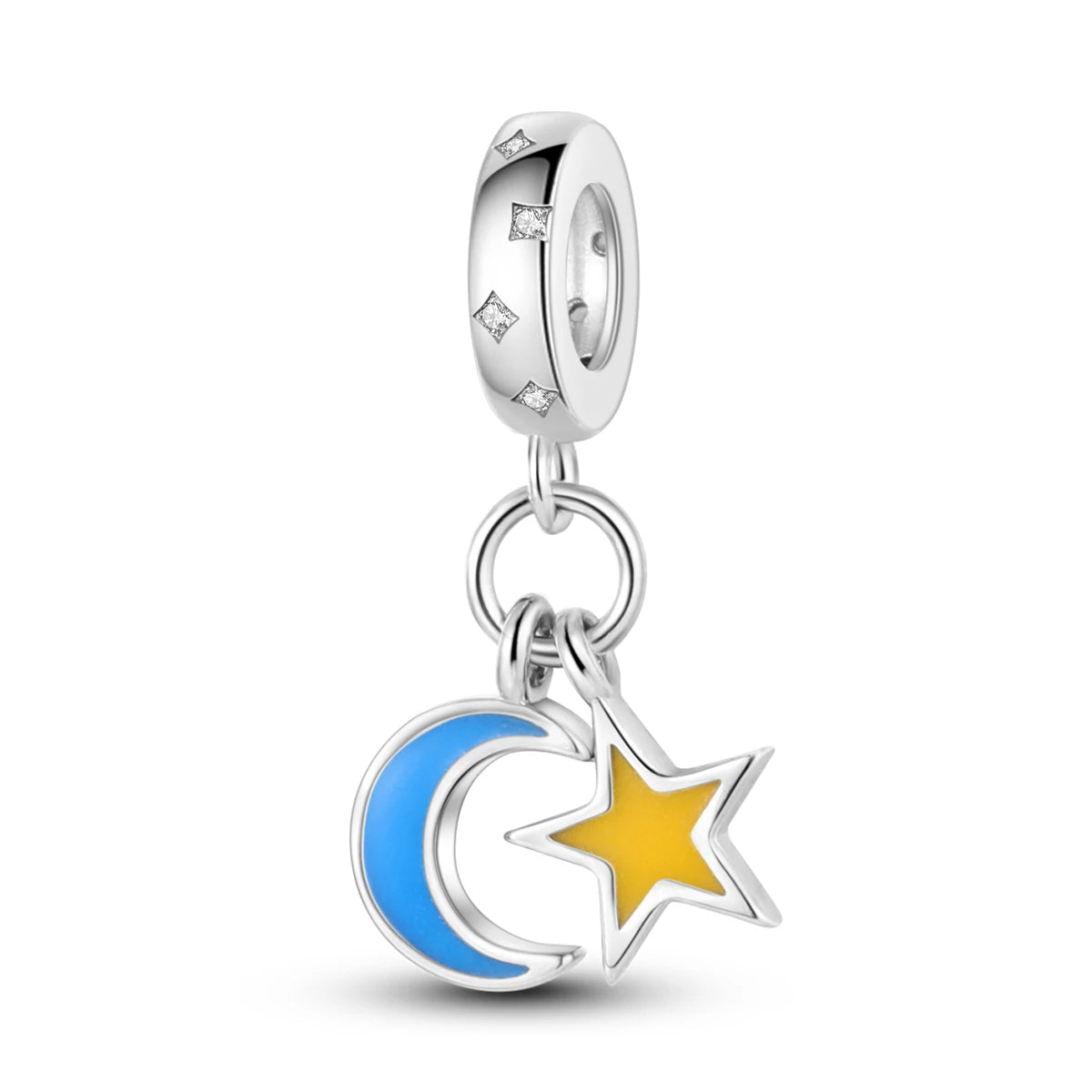 Silver Plated Colorful Glowing Moon & Stars Rainbow Dangle Charms | Fit Original Bracelet & Necklace | Women’s Jewelry Beads