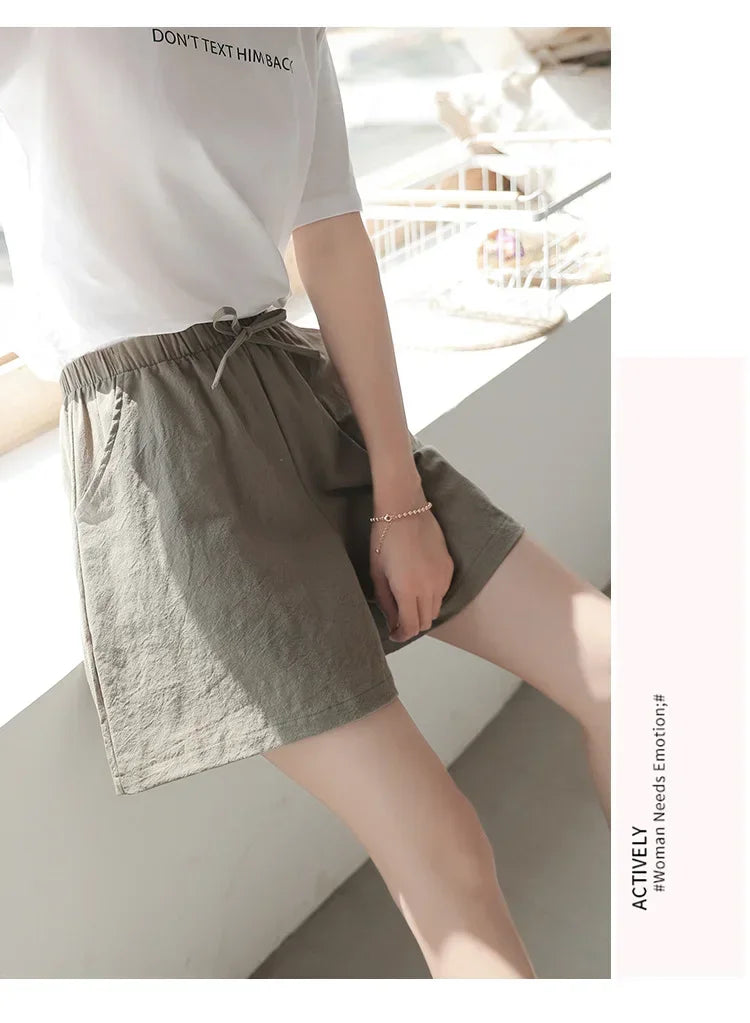 2024 Women’s Cotton Linen Summer Shorts – Casual Solid High Waist Loose Shorts with Pockets | Plus Size Soft Girls Shorts