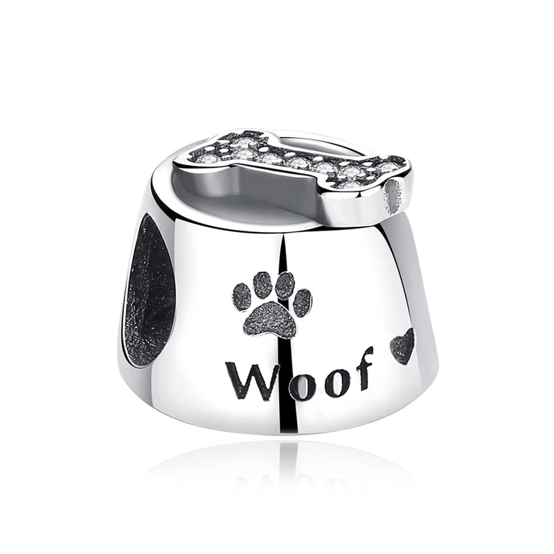 925 Sterling Silver Love Pets Dog Cat Paw Print Charm Beads for Women