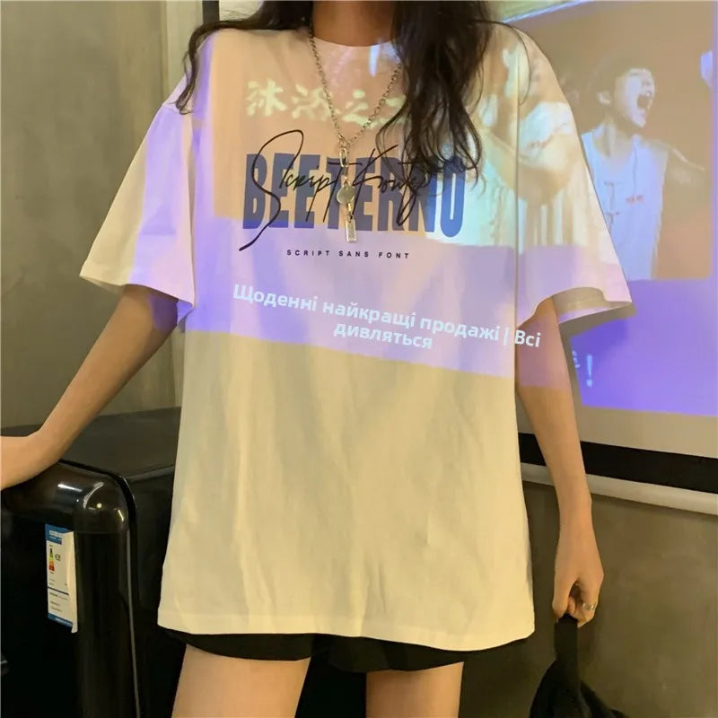 Oversized American Street Style T-Shirt for Women | Retro Loose Cotton Casual Top