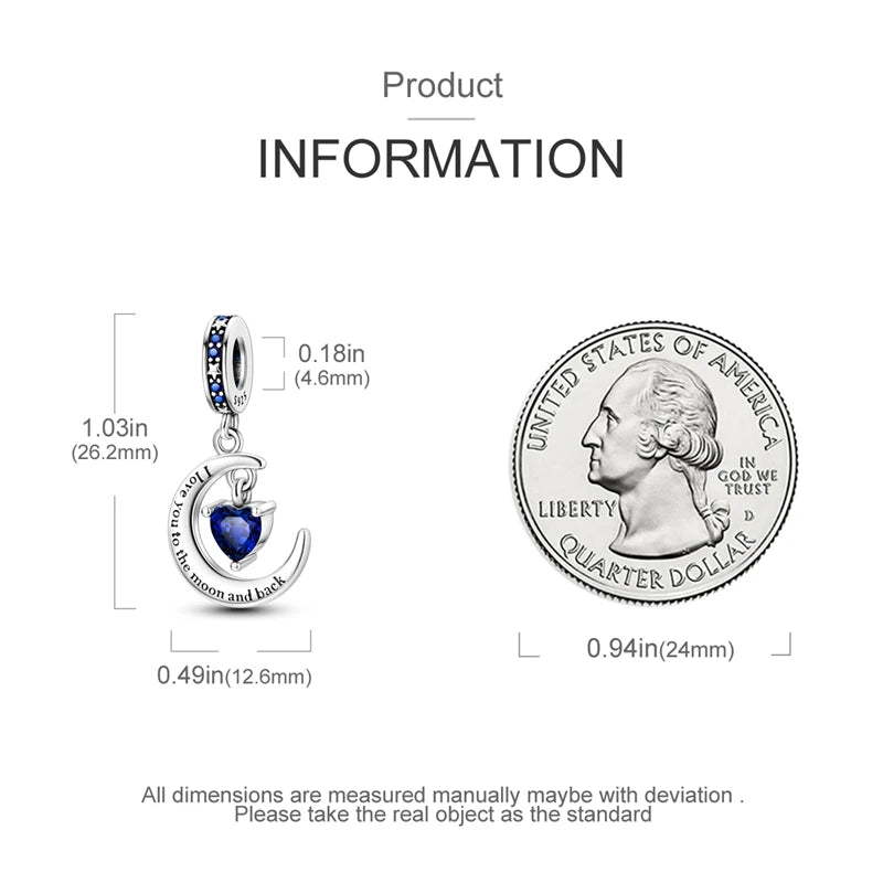 925 Sterling Silver Embrace of Love Moon Heart Charm | CZ Zircon Dangle Bead Fit Original Bracelet Women Jewelry Gift