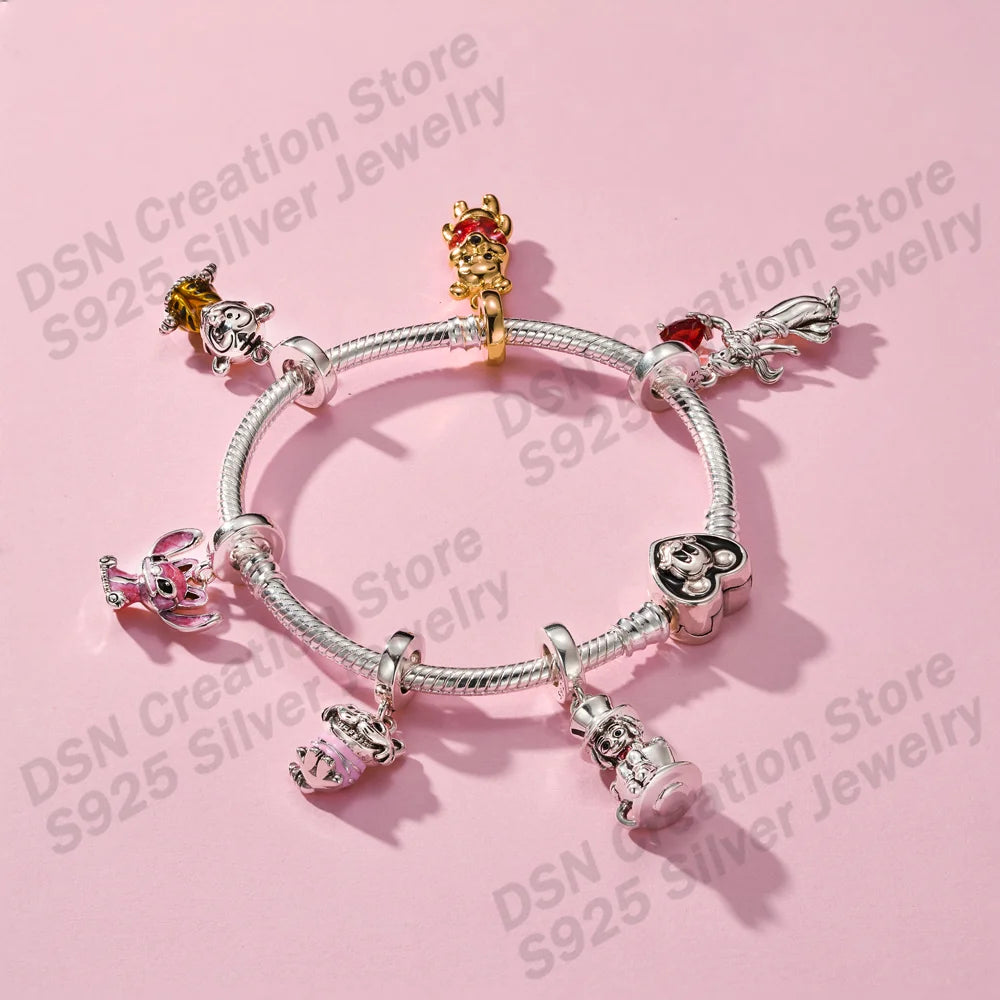 925 Sterling Silver Disney Charms | Stitch, Mickey & Cheshire Cat Beads for Original Bracelet Halloween Jewelry Gift