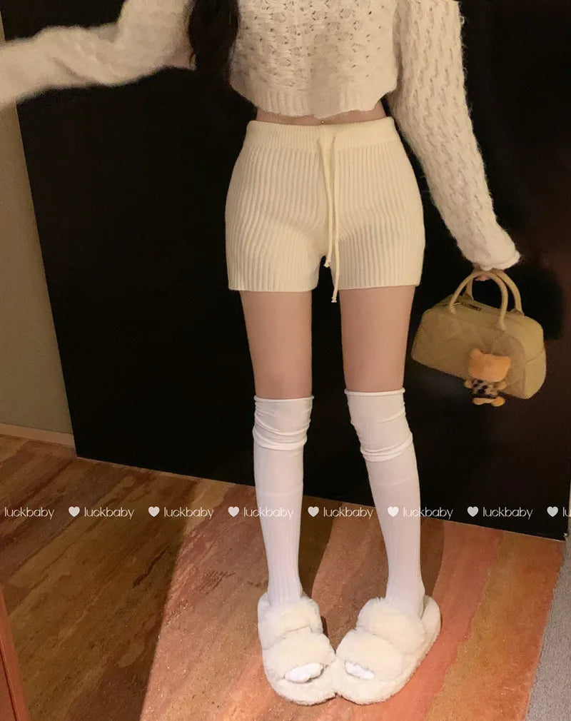 High Waist Knitted Wool Wide-Leg Pants for Women – Autumn Casual Straight Bootcut Trousers