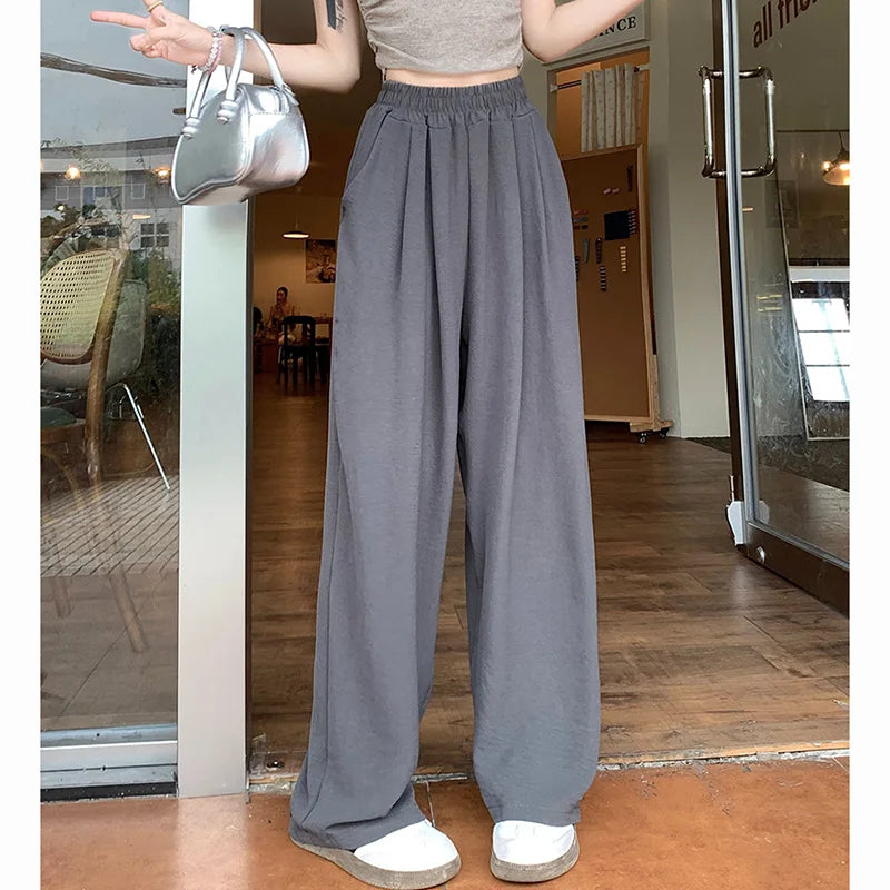 Summer Women Colorful Ice Silk Pants | High Waisted Wide Leg Trousers | Baggy Straight Leg Casual Pants