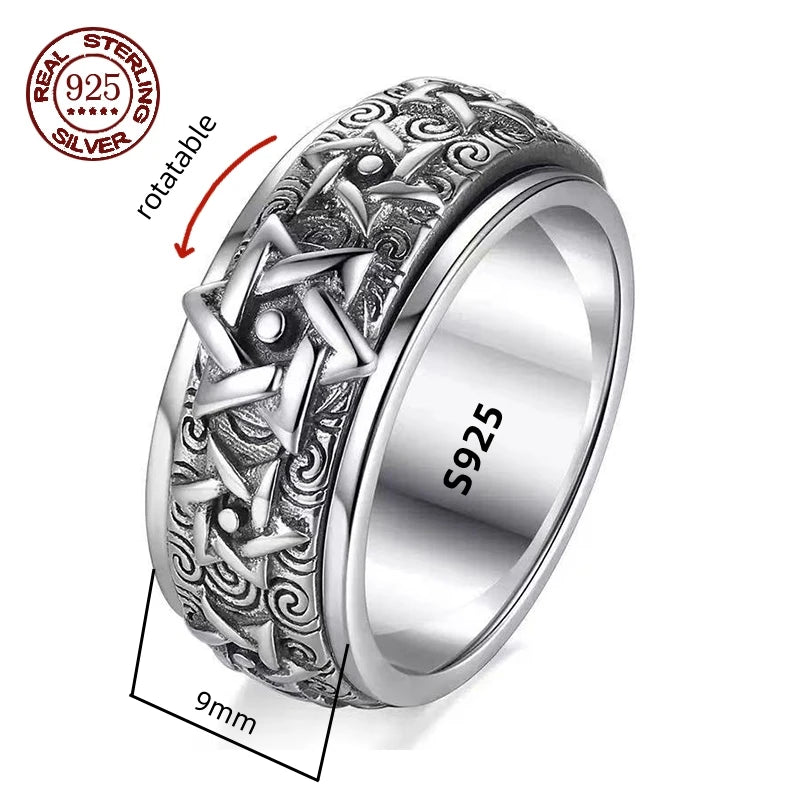 Simplicity Vintage S925 Sterling Silver Viking Ring – Rotatable Woven Pattern Unisex Jewelry Gift