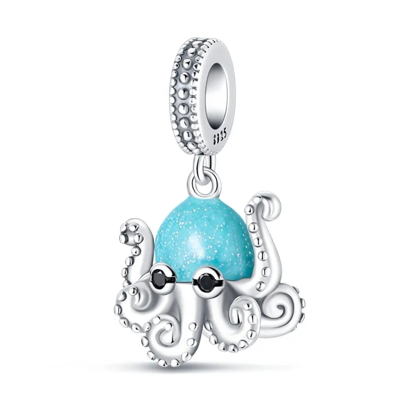 925 Sterling Silver Colorful Luminous Charms | Shell Turtle Star Beads