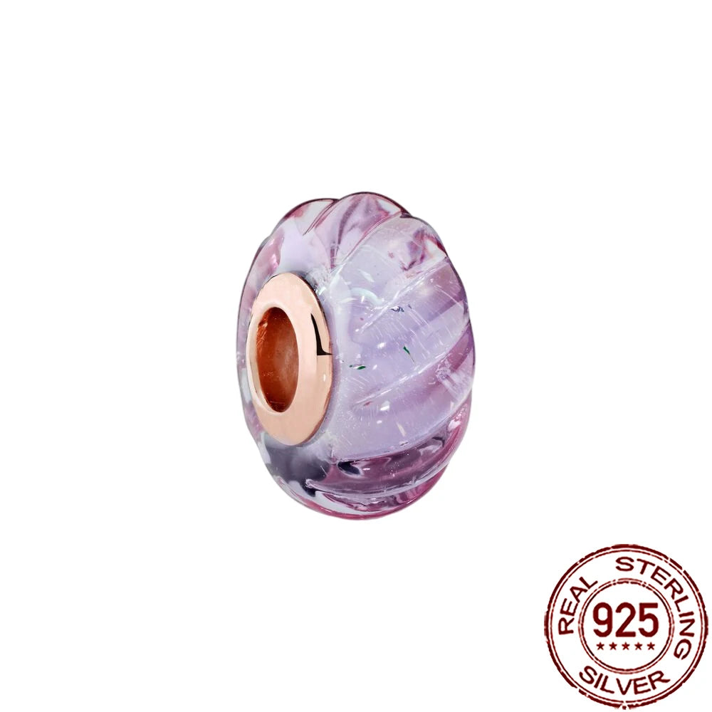 New 925 Sterling Silver Pink Daisy Murano Glass Charm | Cold Enamel Bead Fit Pandora Bracelet & Necklace