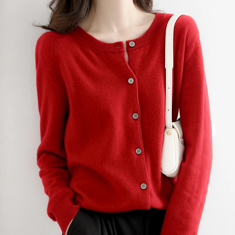 Off-Season Knitted Open Cardigan – Women’s Loose Round Neck Outerwear | Large Size Sweater for Spring & Autumn