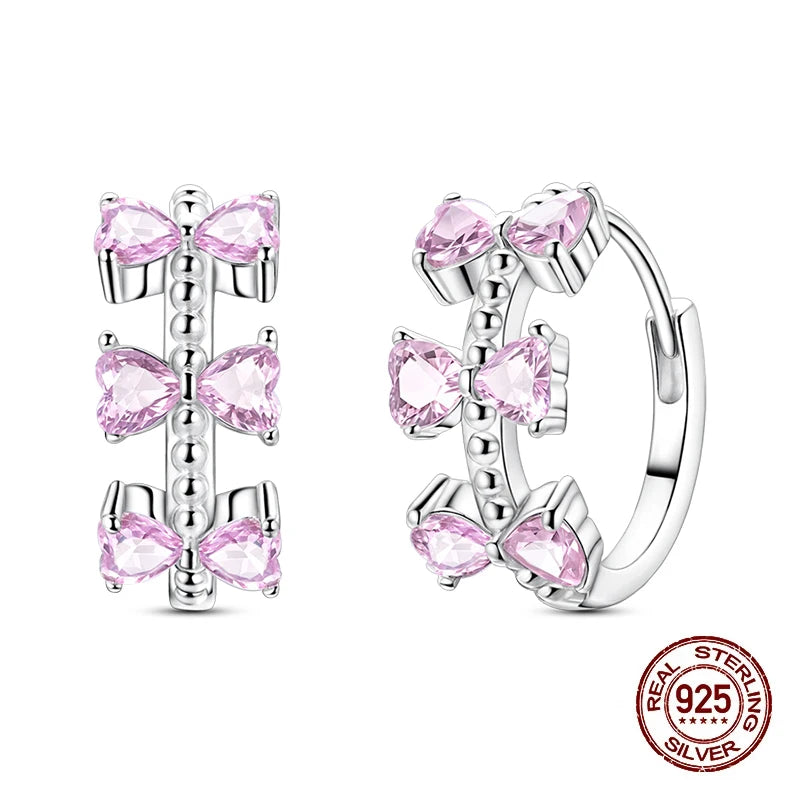 925 Sterling Silver Sweet Bow Heart Zircon Hoop Earrings | Women’s Shining Proluxy Fine Jewelry Gift for Engagement & Birthday