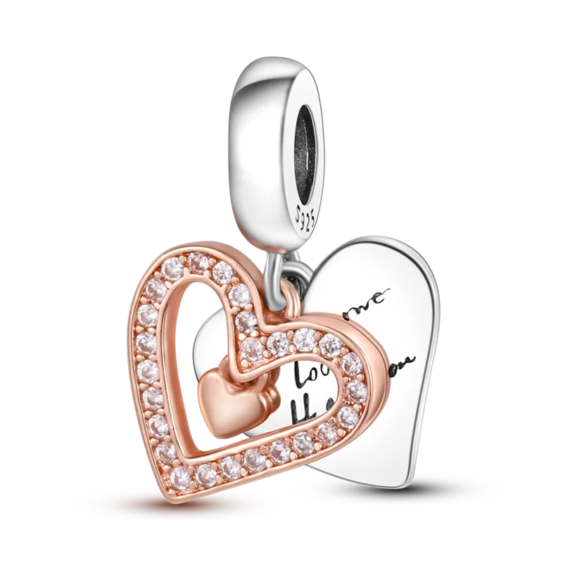 925 Sterling Silver Colorful Charms – Rose, Crown, Rainbow & Heart Dangle Beads Fit Pandora Bracelet & Necklace