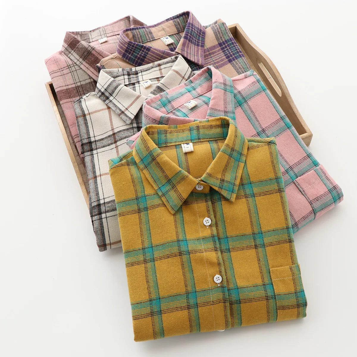 Women’s Plaid Shirt | Spring Autumn Long Sleeve Blouse | Casual Cotton Checkered Top
