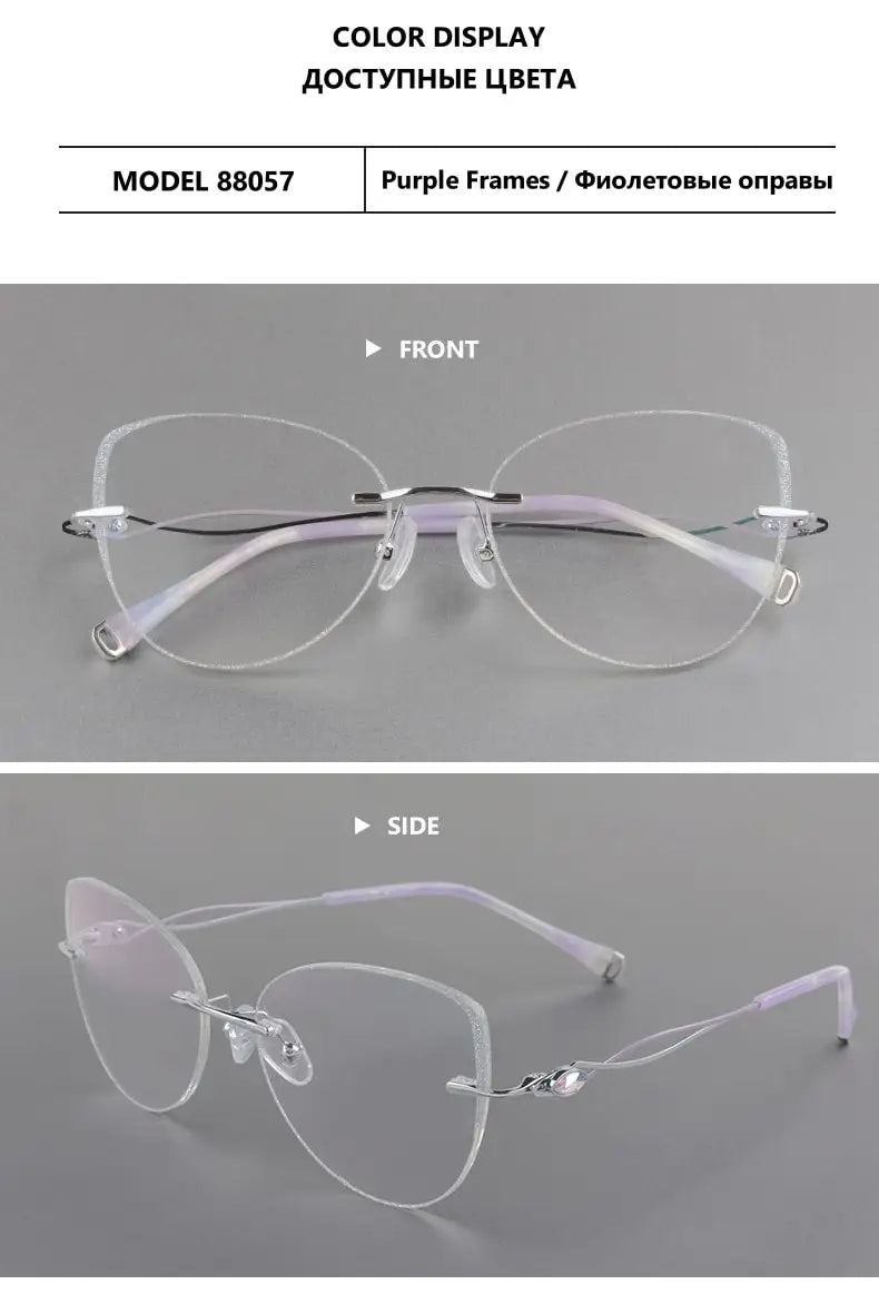 Women Rimless Titanium Cat Eye Glasses – Elegant Lightweight Butterfly Design Prescription Eyewear