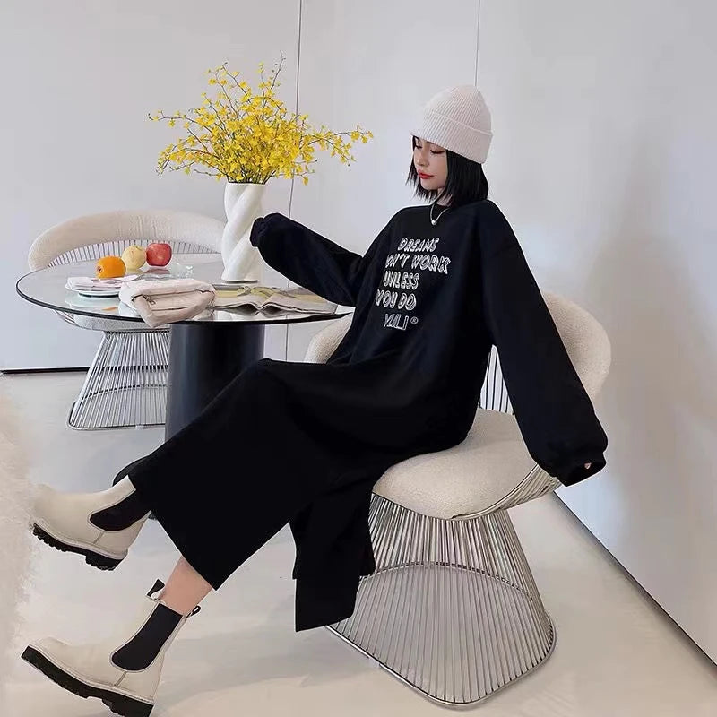 Lazy Person's Winter Sweatshirt Dress ❄️ Loose Casual Home & Outdoor Wear 👗 Personalized Letter Design 🌟