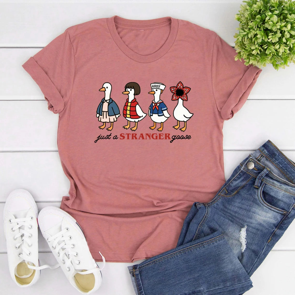 Just A Stranger Goose T-Shirt 🦢 Funny Parody Women Graphic Tee ✨