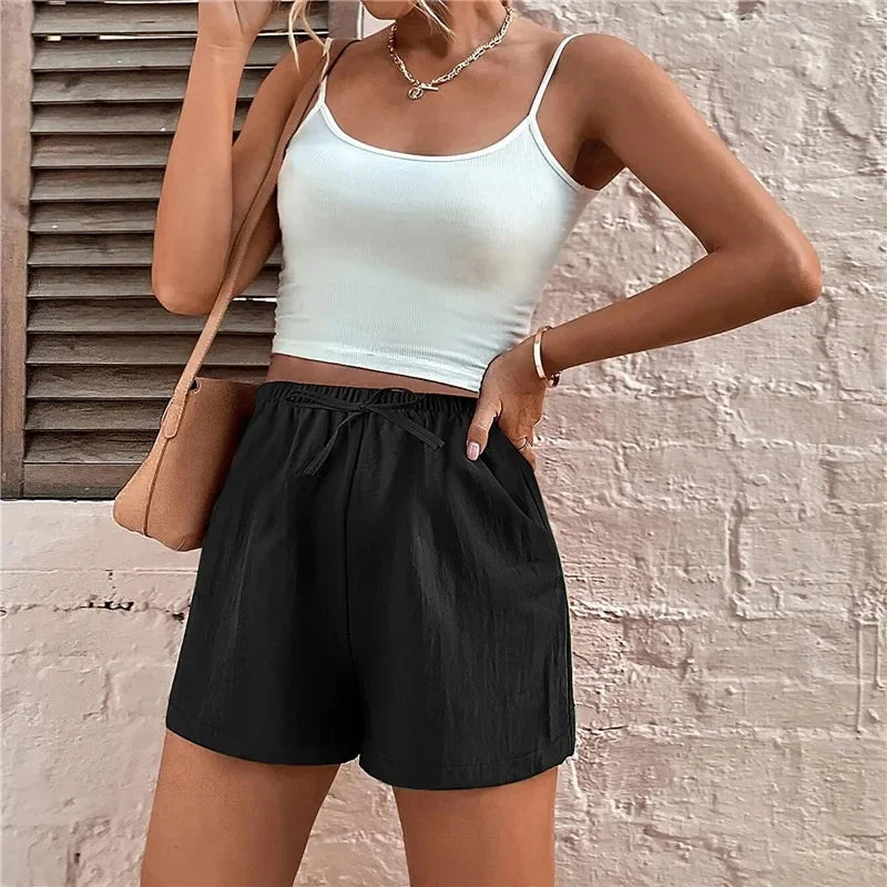 ☀️ Cotton Linen Women's Sport Shorts 🩳 Summer High Waist Solid Black Shorts 👖 Fashion Plus Size Casual Short Pants