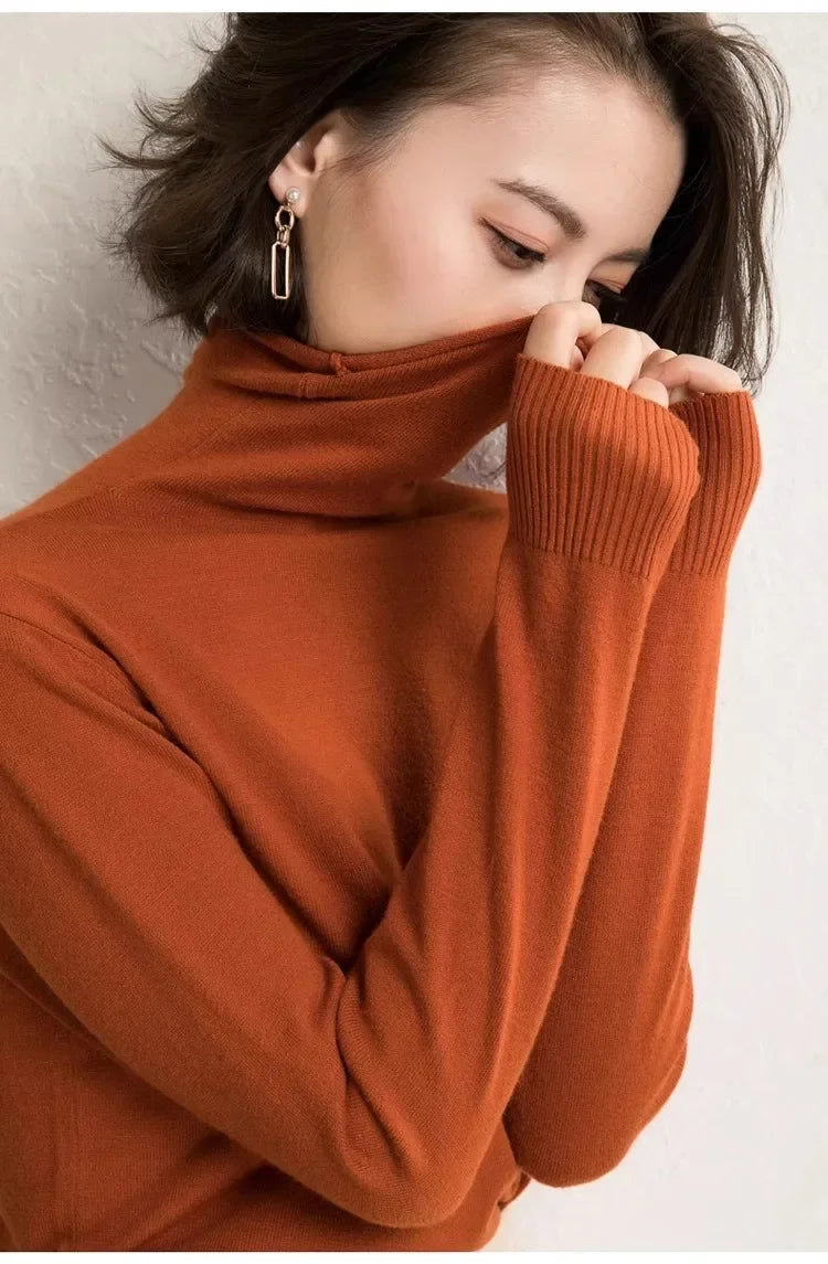 Women’s Autumn Winter Turtleneck Sweater – Slim Fit Korean Fashion Long Sleeve Pullover Knitwear ❄️🌿