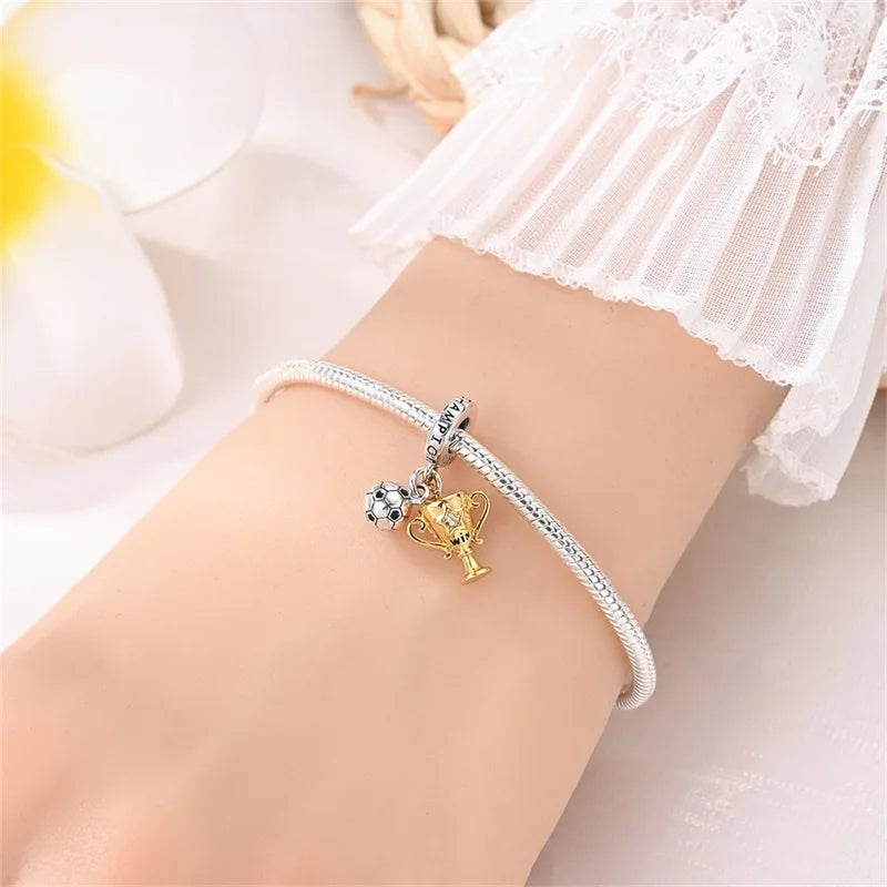 925 Sterling Silver Soccer Trophy Jersey Charm Beads – Fits 3mm Bracelets DIY Jewelry