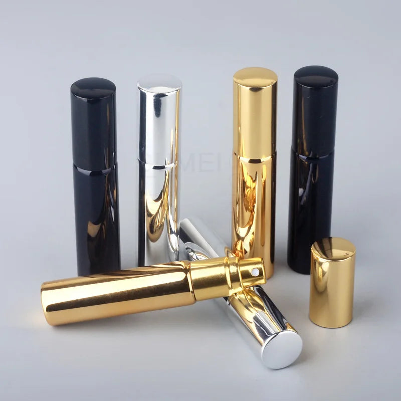 6PCS 5ML/10ML Portable UV Glass Perfume Bottles – Refillable Mini Spray Bottles with Aluminum Atomizer | Travel Size
