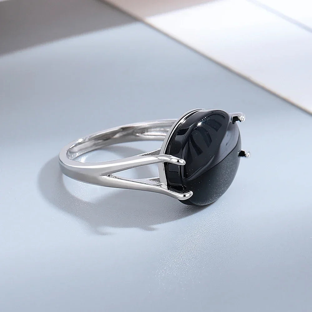 925 Sterling Silver Oval Black Agate Ring – Vintage Natural Gemstone Jewelry for Men & Women Party Gifts