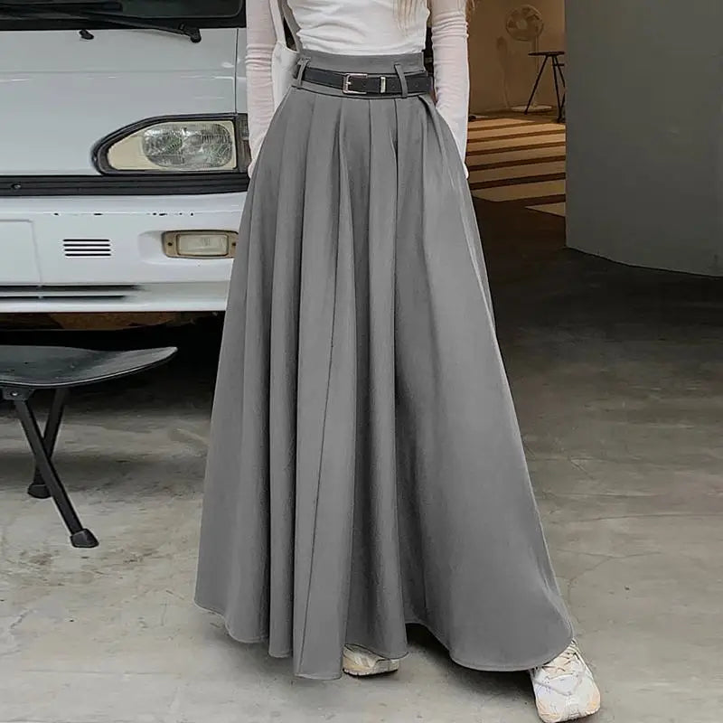 ZANZEA Women High Waist Pleated Swing Skirt – Vintage Korean Style Long Solid Skirt for Spring 2024