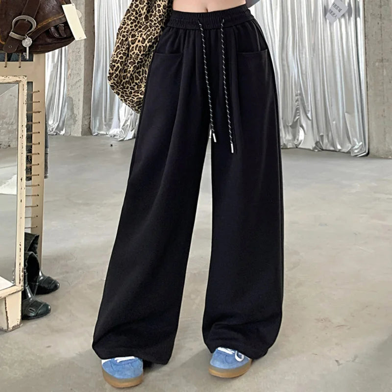 2024 Autumn Women’s Hip Hop Baggy High Waist Pants | Streetwear Wide Leg Drawstring Trousers