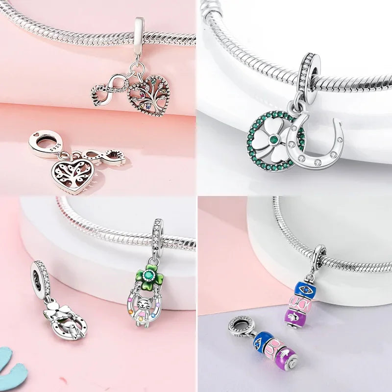 925 Sterling Silver Lucky Eye & Four Leaf Clover Charms – S925 Beads Fit Pandora Bracelet DIY Jewelry Gift for Women