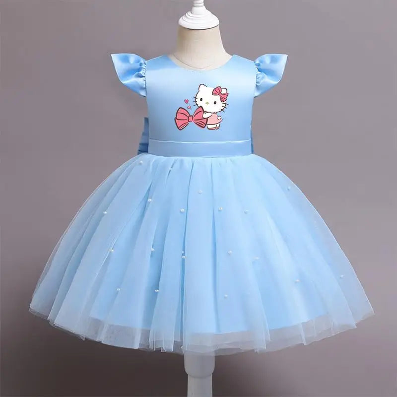 Hello Kitty Girls Lace Tulle Tutu Dress – Sleeveless Princess Wedding & Party Gown for Kids