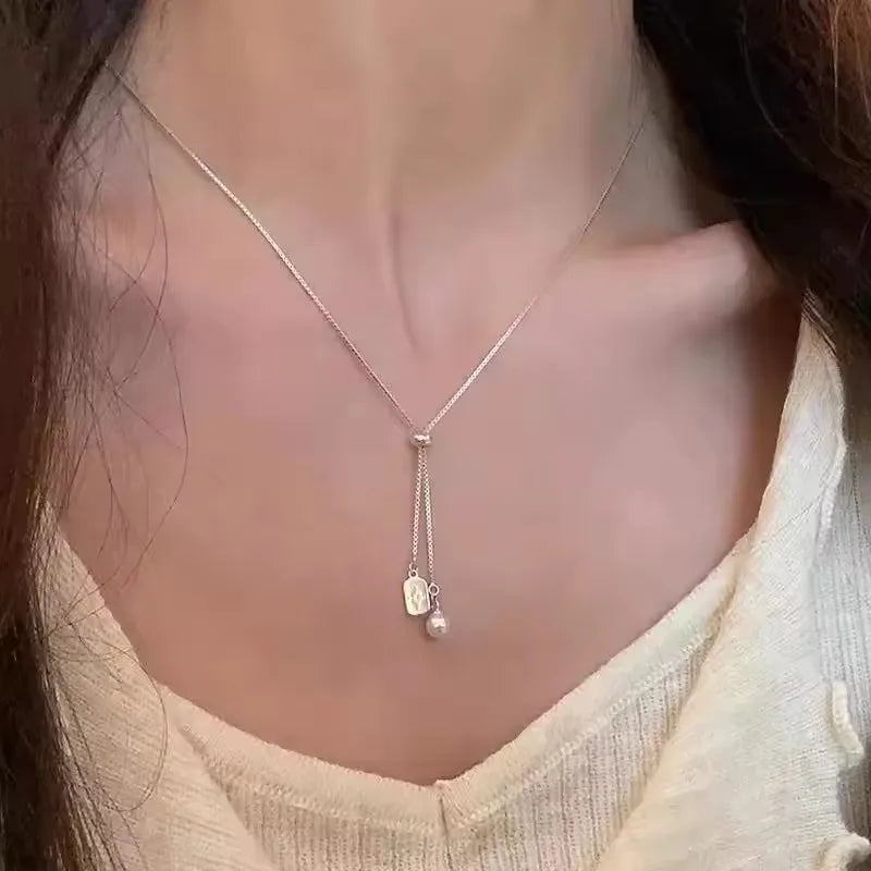 S925 Sterling Silver Minimalist Adjustable Pendant Necklace for Women