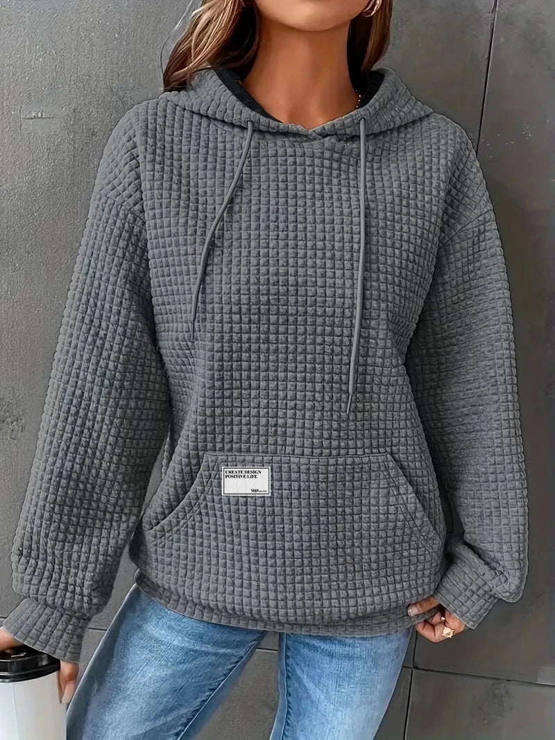 Women’s Autumn Winter Waffle Hoodie – Casual Sports Loose Sweatshirt for Women