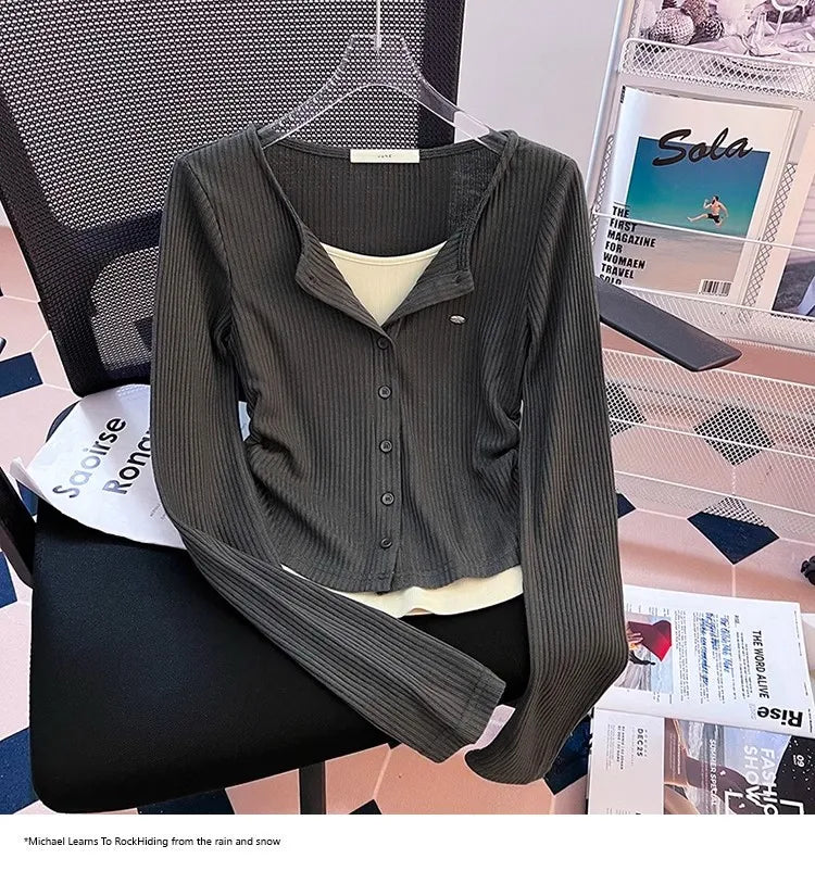 Unique Design Long Sleeve Slim Fit T-Shirt – Women's Plus Size Early Autumn Base Shirt, Korean Style Knitted Top