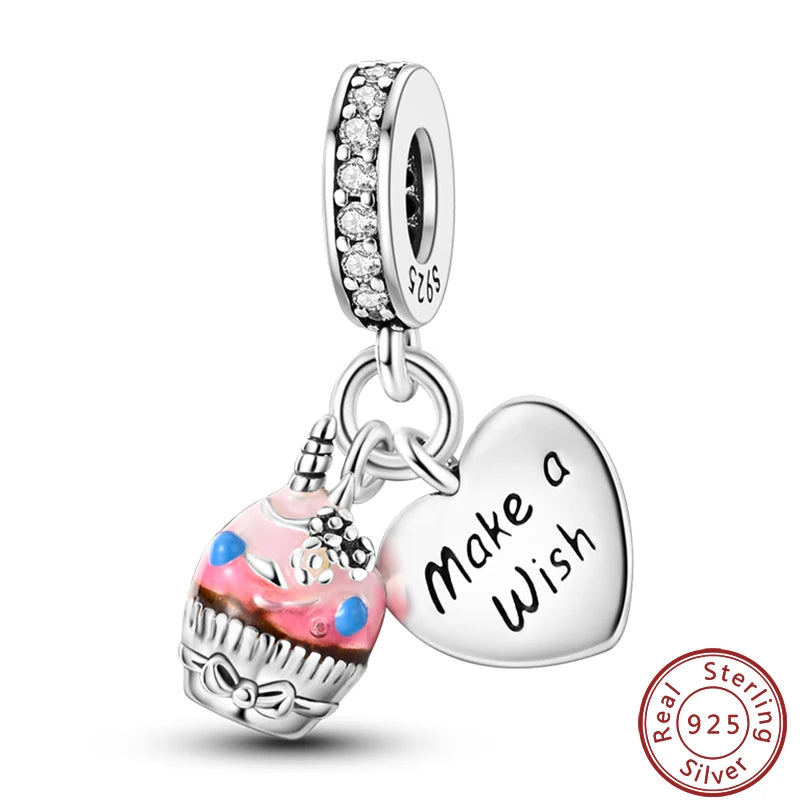 925 Sterling Silver Dessert Afternoon Tea Charm – Coffee, Cake, Pizza & Fries Beads Fit Original Pandora Bracelet DIY Jewelry