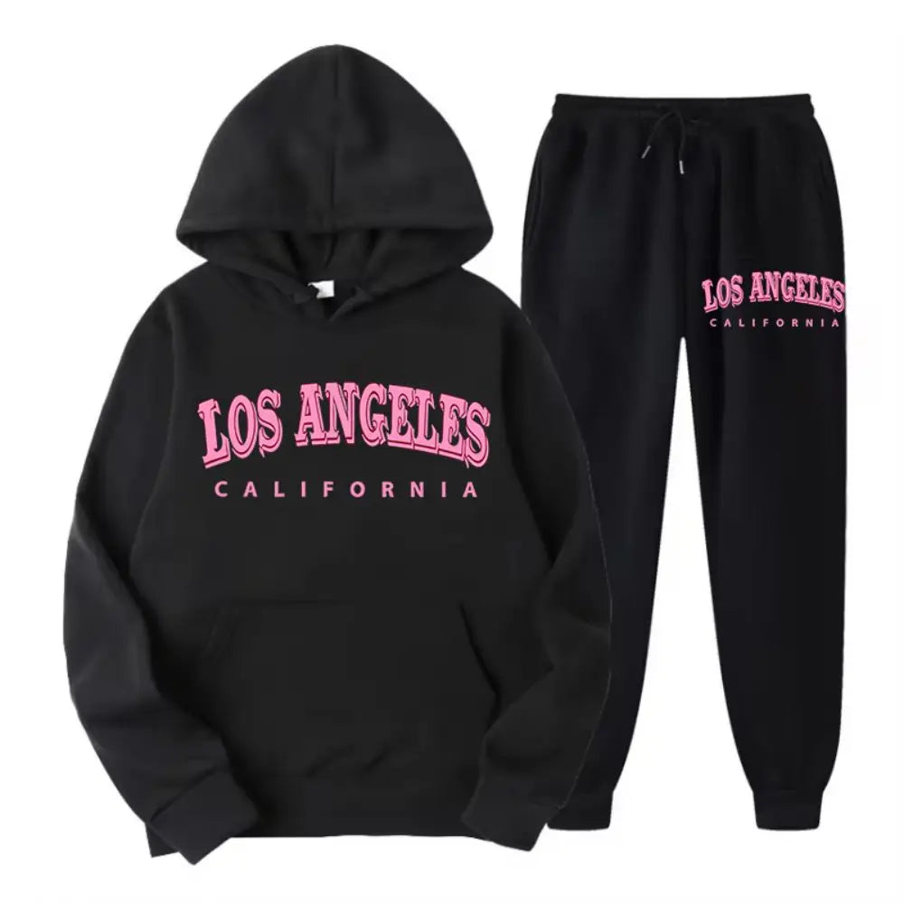 Women’s Two-Piece Street Hoodie & Pants Set – Los Angeles California Print Fleece Sportswear 🏙️✨