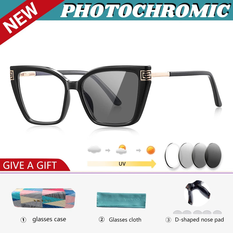 GENEVIEVE Personalized Large Frame Square Anti-Blue Light Reading Glasses – Women’s Photochromic Custom Prescription Eyewear