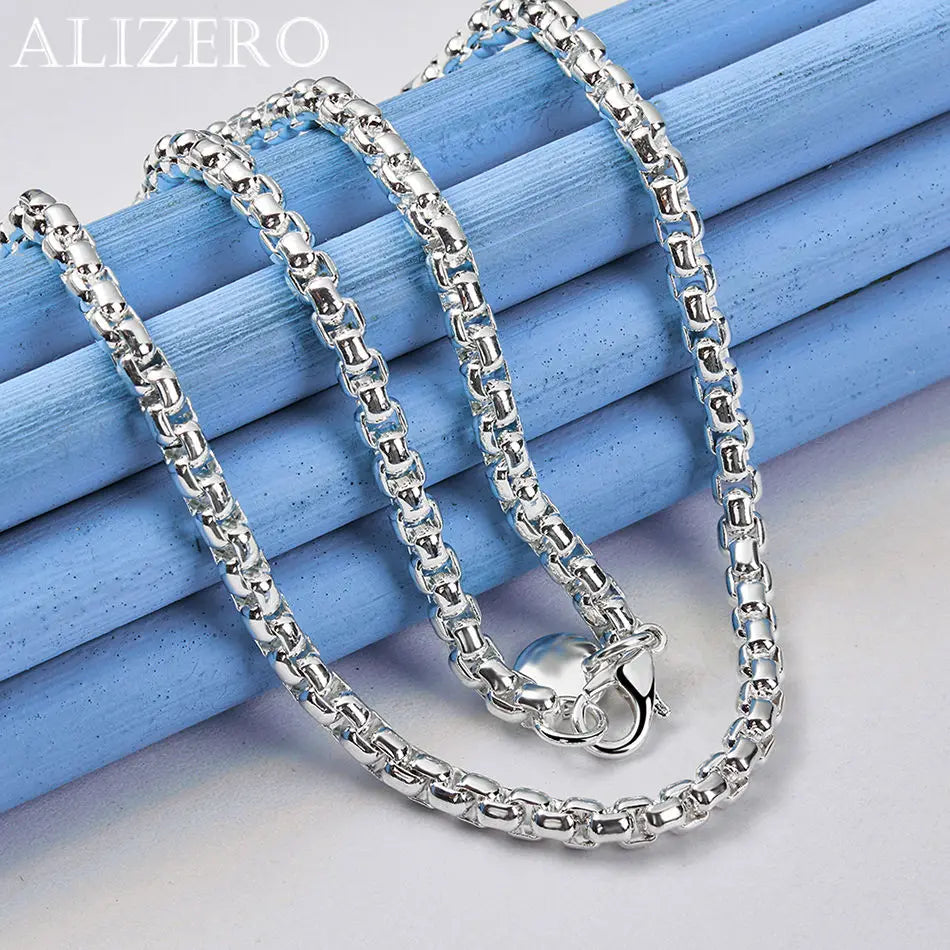 ALIZERO 925 Sterling Silver 4mm Round Box Chain Necklace for Men & Women – Fashion, Party & Daily Wear Jewelry