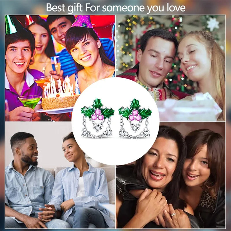 S925 Silver 🎄 Christmas Bell & Flower Earrings 💎 Holiday Gift for Women